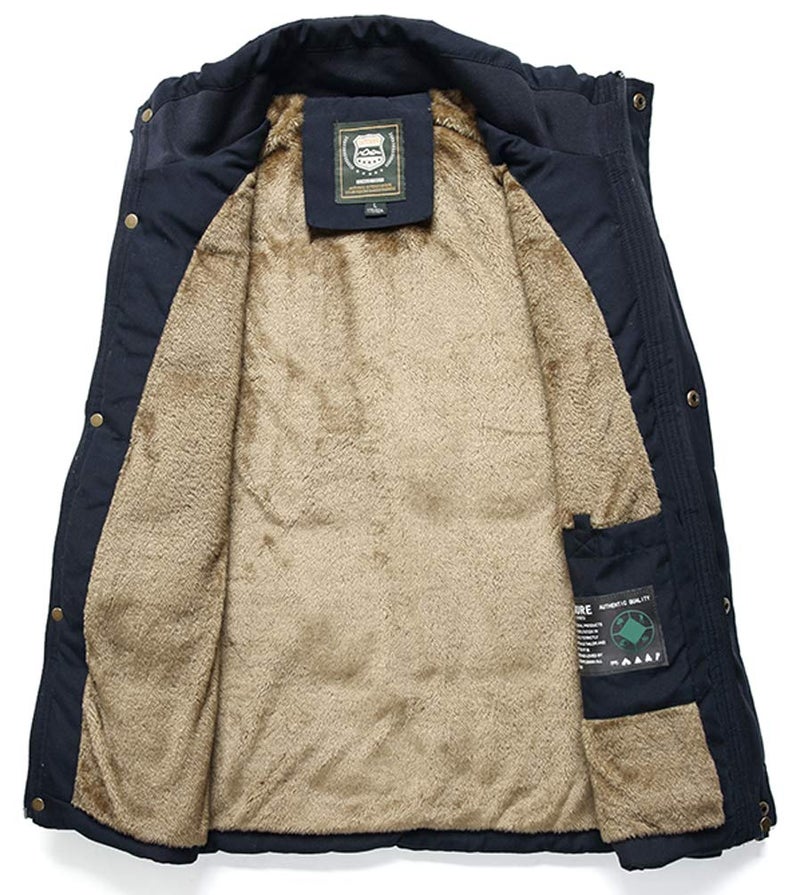 Vcansion Men's Outdoor Casual Stand Collar Thicken Qulited Fleece Jacket Vest Padded Lightweight Down Cotton Vest Coat Blue US L - Image 4